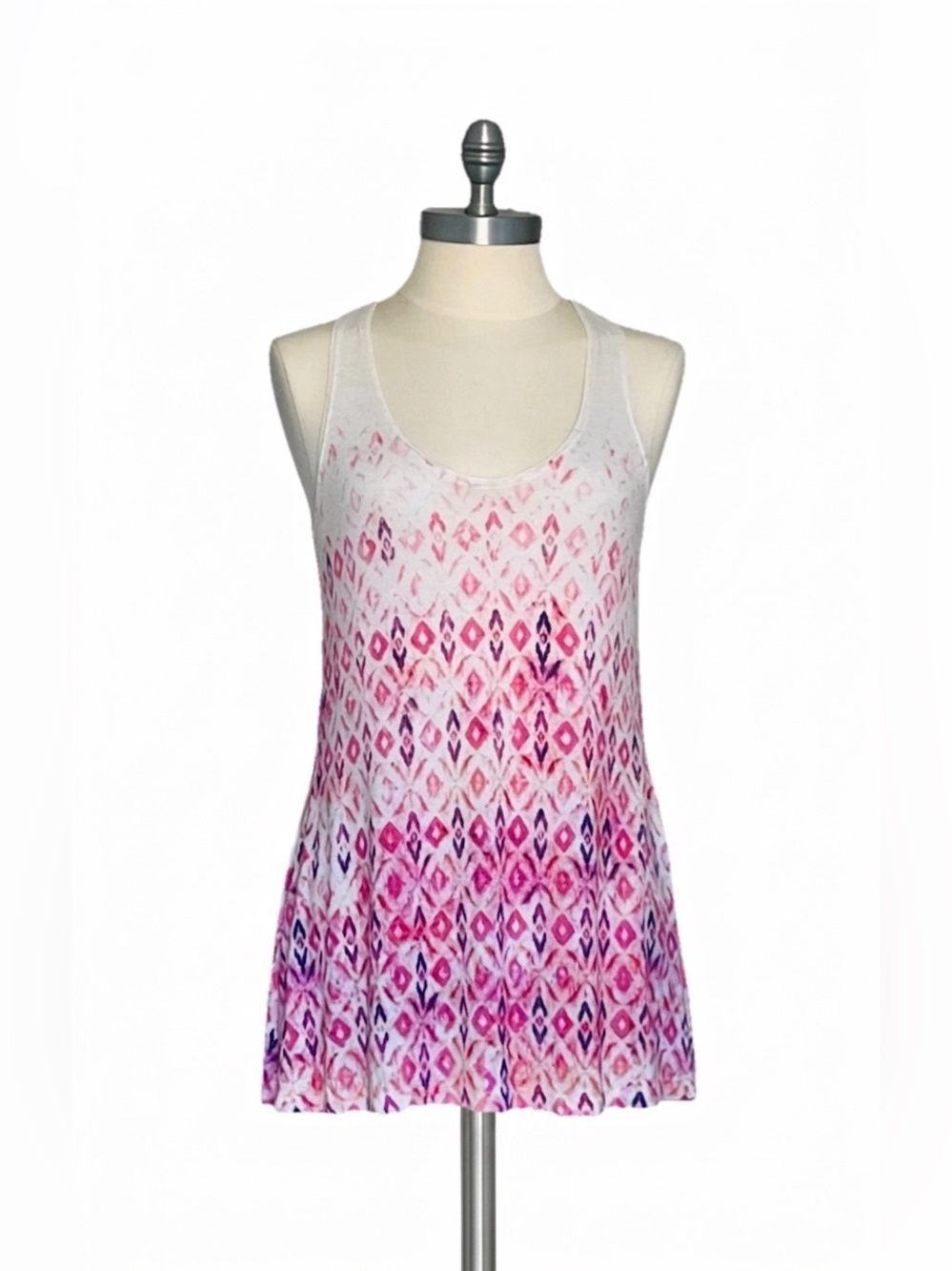 Akemi+Kin Anthropologie Pink Geometric Ikat Dye Sleeveless Linenblend Tank Top S